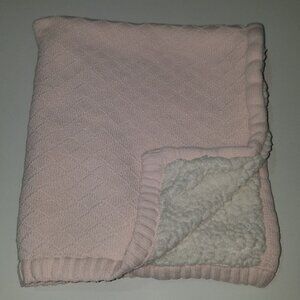 Mud Pie Pale Pink Knit Diamond Baby Blanket White Sherpa Lovey Girl